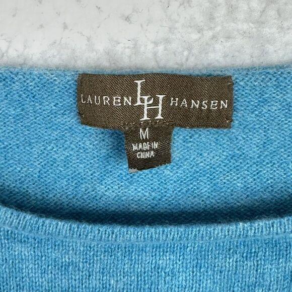 Lauren Hansen 100% Cashmere Sweater Women’s M Blue Colorblock Pullover Soft Knit - Picture 5 of 10